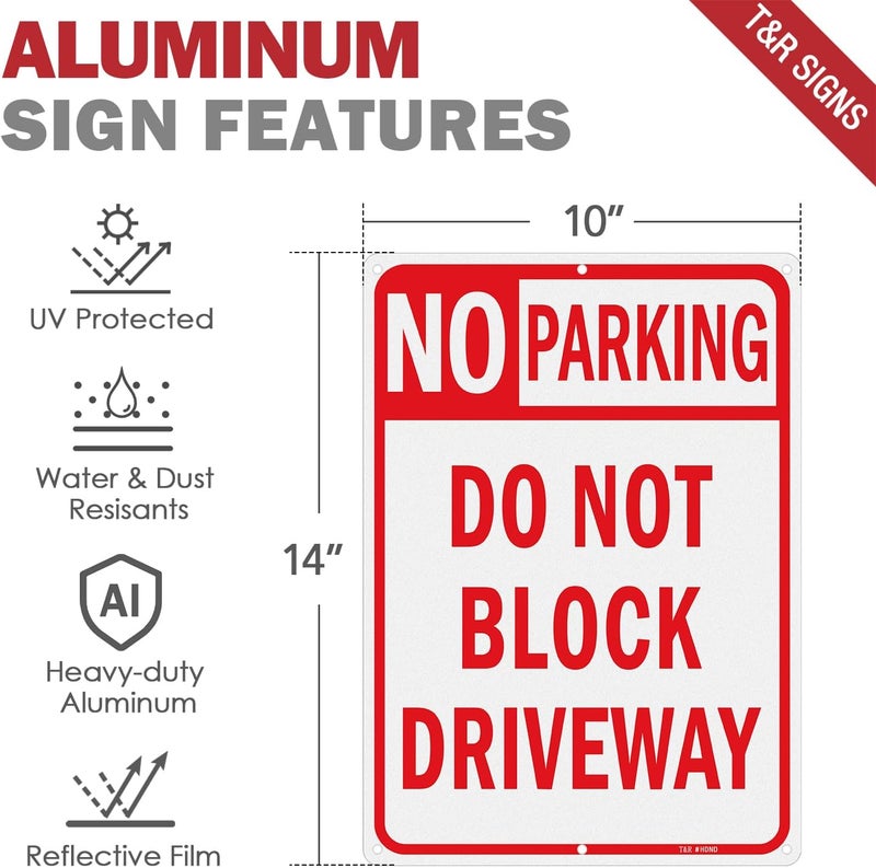 TR Large No Parking Sign Do Not Block Driveway Sign - 2 Pack - 14 x 10 Inches Rust Free .040 Aluminum Reflective - UV Protected, Waterproof and Fade Resistant - 6 Pre-drilled Holes - Image 2